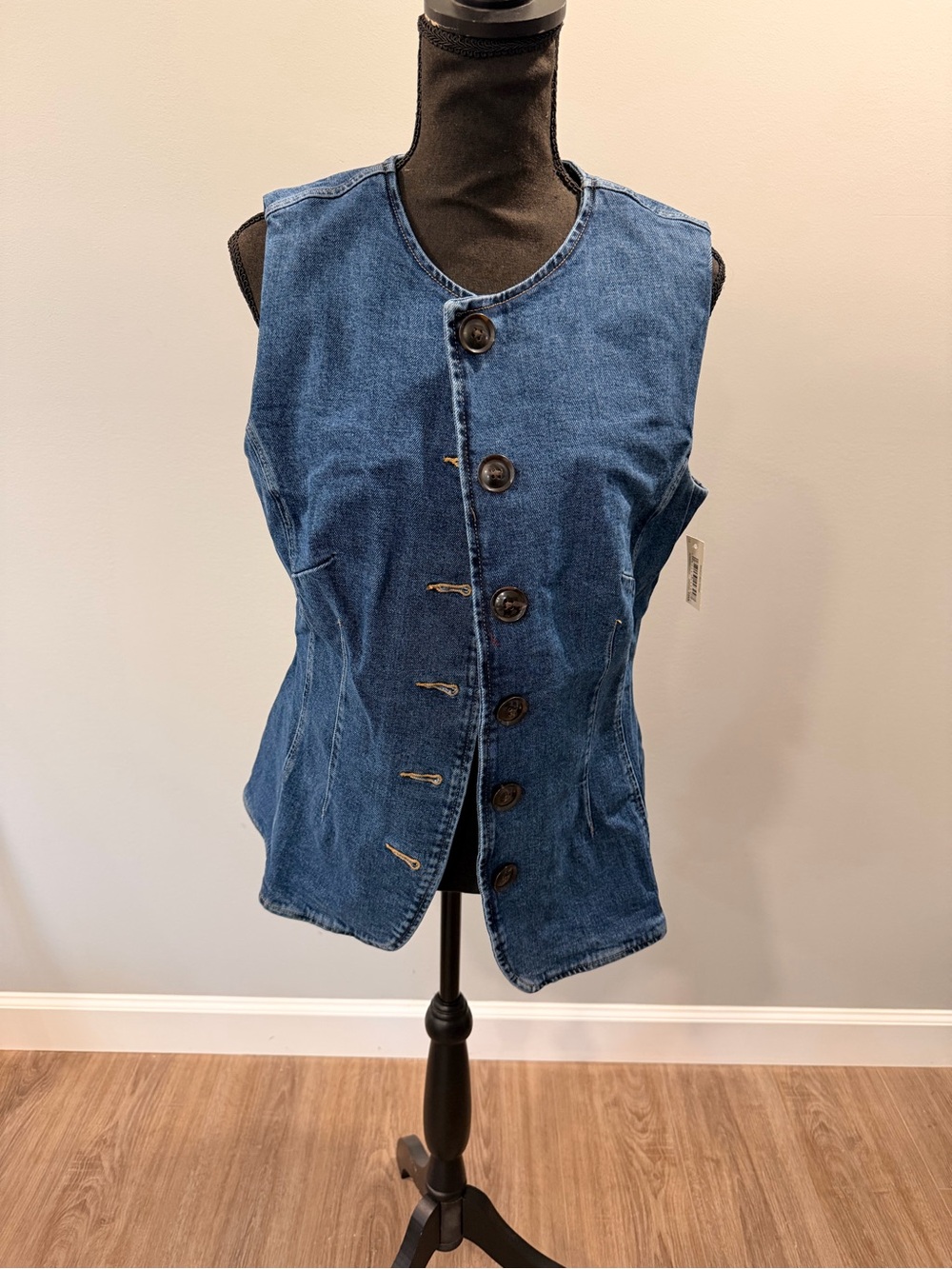 Classic Denim Button Front Vest - Blue NWT